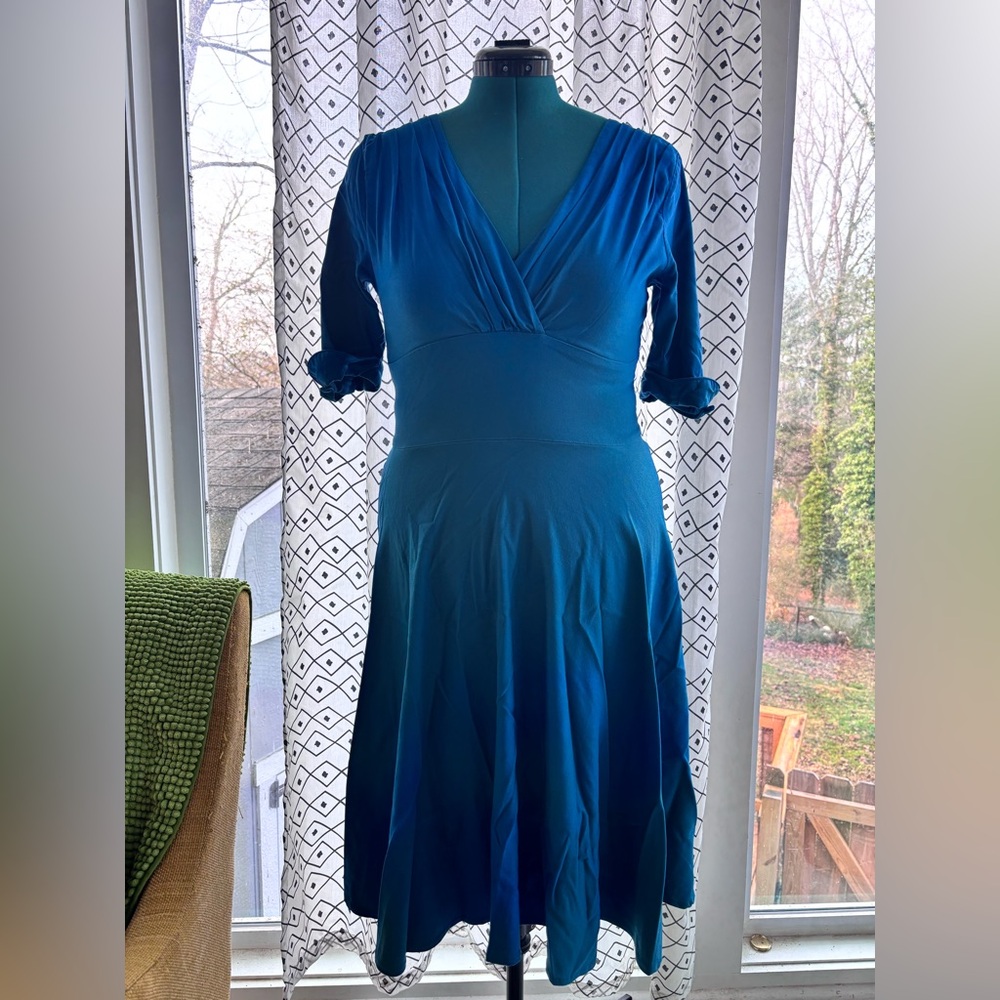 Unique Vintage Delores swing midi dress dark teal size large - Picture 5 of 8